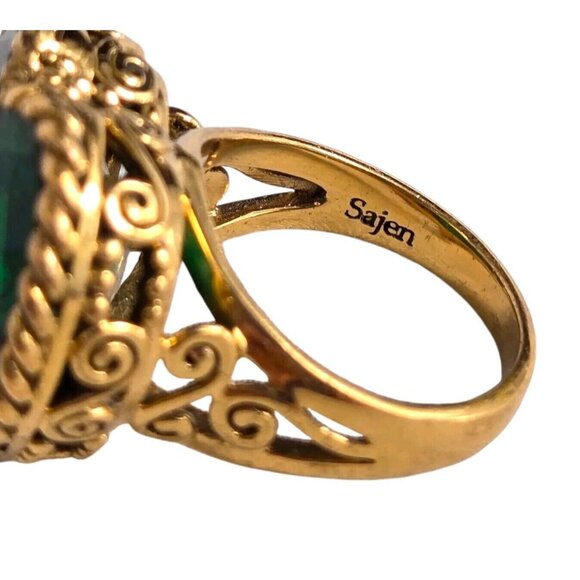 Sajen AMORE Bronze Gold Faceted Green Quartz Heart Statement Ring Sz 8 Filagree - Picture 5 of 11